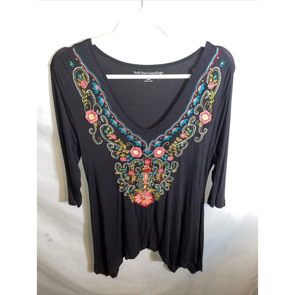 Soft Surroundings Women’s Dressy Tunic Size Small Black Embroideried Going Out